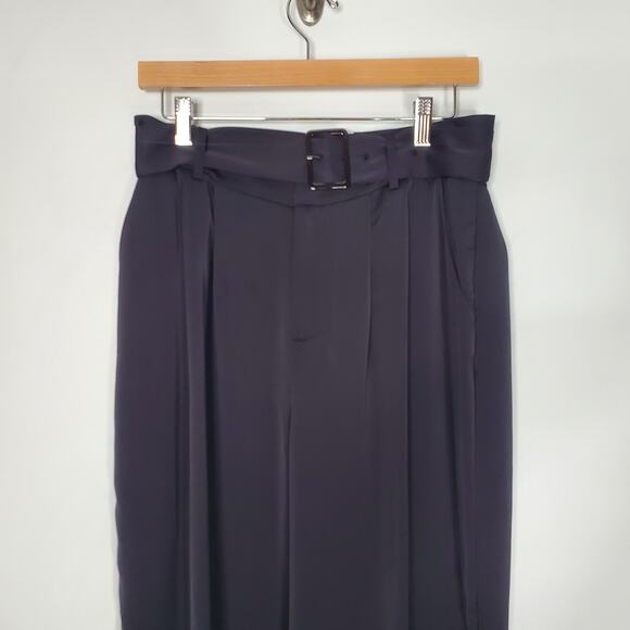 Ramy Brook Amaya Belted Satin Pants Black Pleated Wide Leg High Rise Size 12 New - Picture 5 of 14